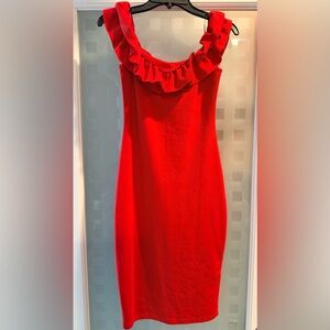 Zara Strapless Red Dress with Ruffle Detail